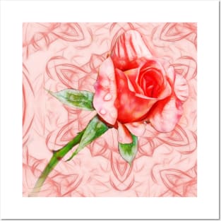 Pink rose on elegant kaleidoscope Posters and Art